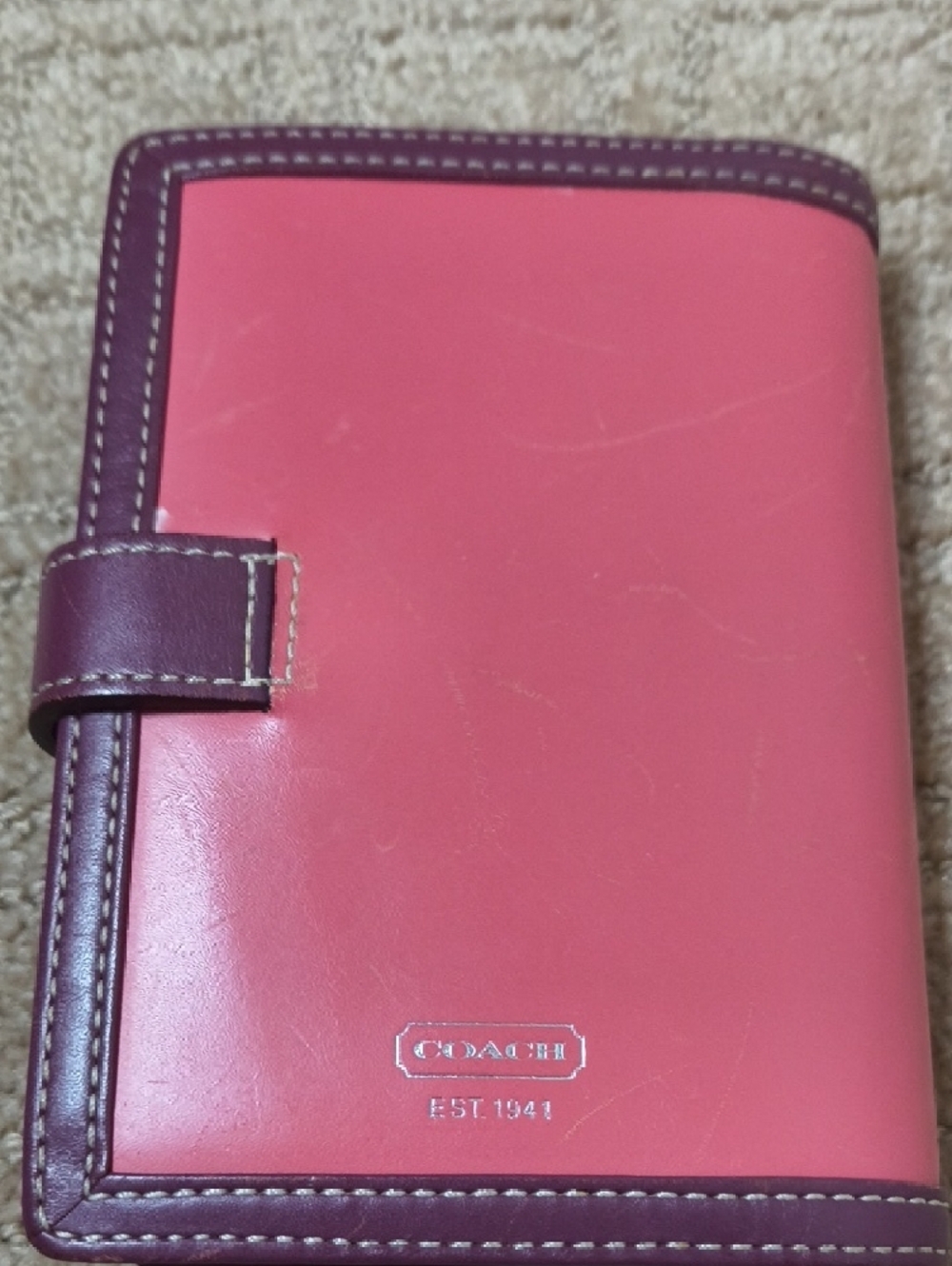 Coach small Planner. Pink Leather Snap Wallet With Dark Purple Trim. - Picture 3 of 16